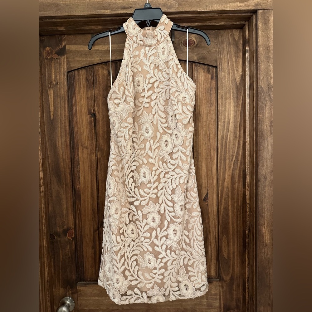 Halter cocktail dress by Belle Badgley Mischka